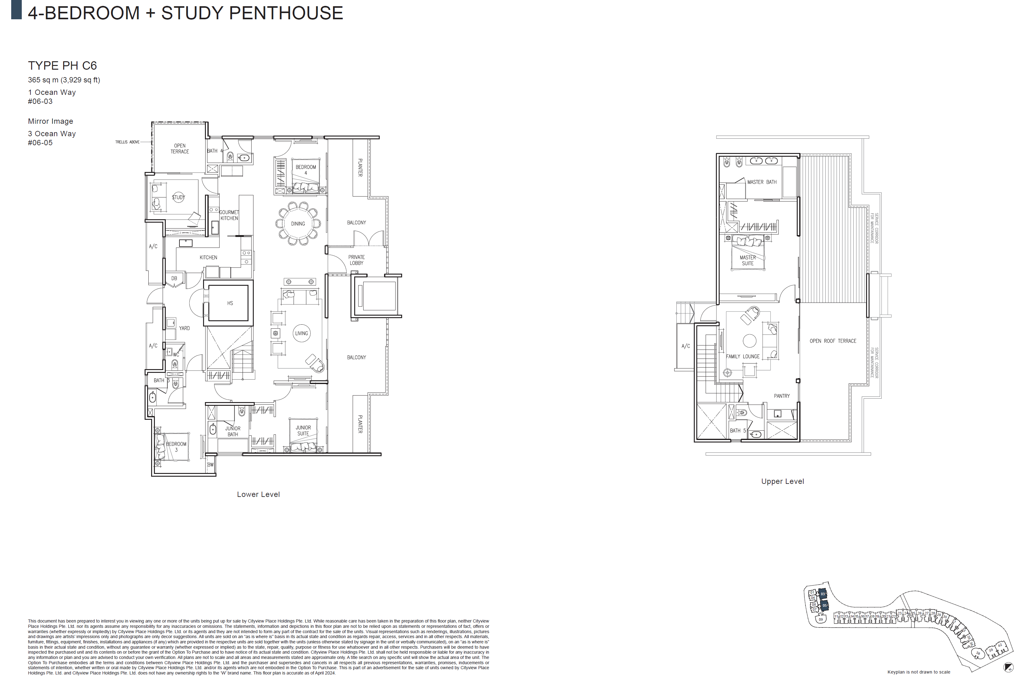 Floor plan of The Residences At W Singapore Sentosa Cove type Penthouse, Penthouse, 3,929 sq ft
